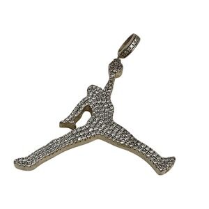 Sterling Silver-Gold Plate Jordan Jumpman Pendant Necklace Charm Iced Out Cz